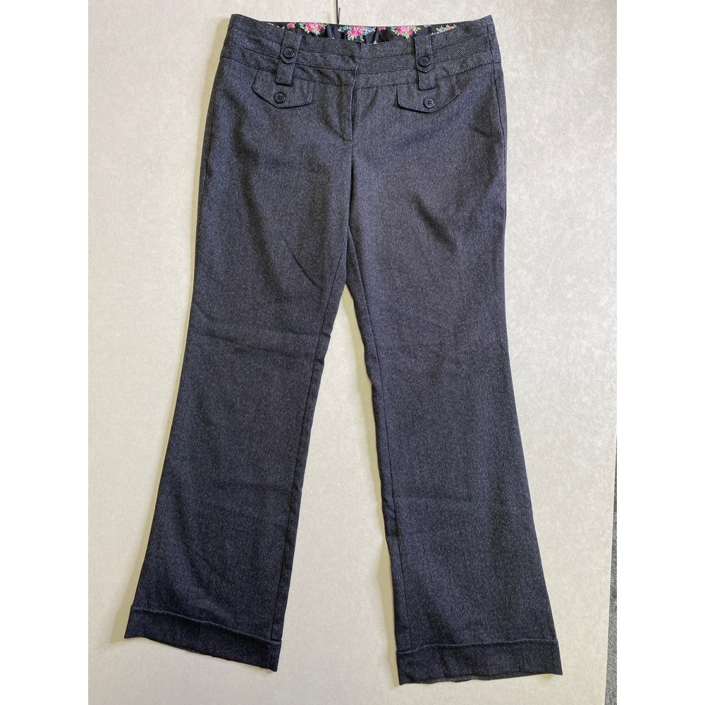Joe Benbasset Womens Charcoal Grey Pinstripe Trousers Floral Trim Dress Pants